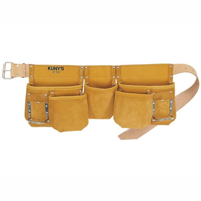Kuny's AP-630 Journeyman Carpenters Apron; Full Grain Leather; Heavy Leather Belt 5 Reversed Nail Pockets (2 Large & 3 Small)