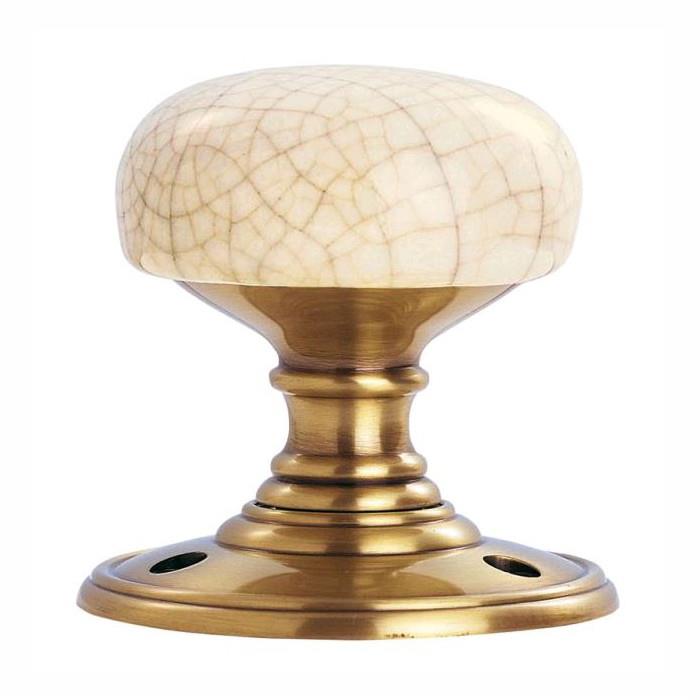 Carlisle Delamain DK34ICFB Ivory Crackle Glaze Porcelain Mortice Knob Set; 60mm Knob Diameter; 70mm Diameter Florentine Bronze (FB) Face Fix Rose