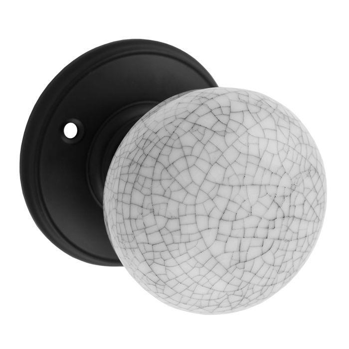 Carlisle Delamain DK34MCMB Midnight Crackle Glaze Porcelain Mortice Knob Set; 60mm Knob Diameter; 70mm Diameter Matt Black (MBK)) Face Fix Rose