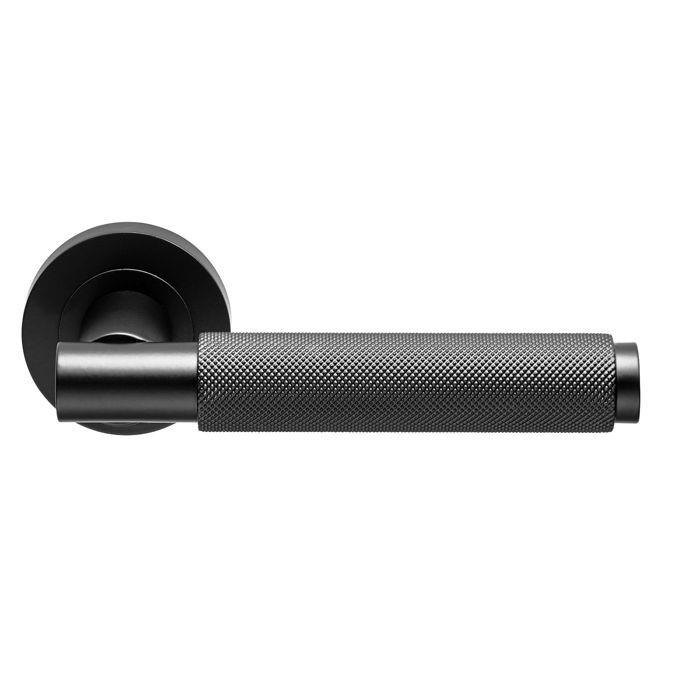 Carlisle EUL050MB Varese Lever Handle On Round Rose Set; 124mm Lever; 50mm Diameter x 10mm Thick Rose; Concealed Fix; Matt Black (MBK)