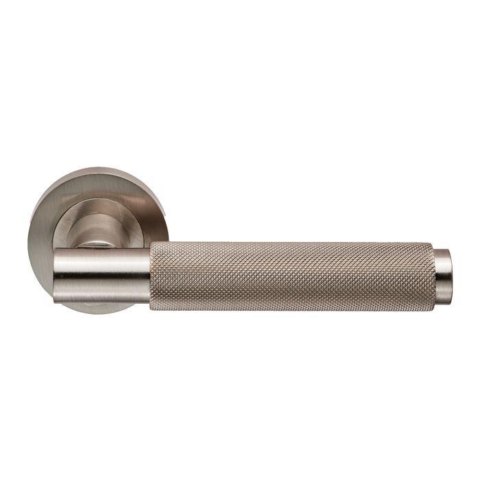 Carlisle EUL050SN Varese Lever Handle On Round Rose Set; 124mm Lever; 50mm Diameter x 10mm Thick Rose; Concealed Fix; Satin Nickel Plated (SNP)