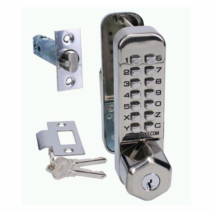 Codelock 255KO Digital Lock; Complete With Dead Latch; Hold Back; Key Overide; Satin Stainless (PVD)