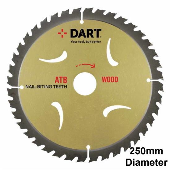 DART SSK2503040 Gold Circular TCT Wood Cutting Saw Blade; Alternate Top Bevel (ATB); 2.8mm Kerf; 2.0mm Plate; 250mm x 40 Teeth x 30mm Bore