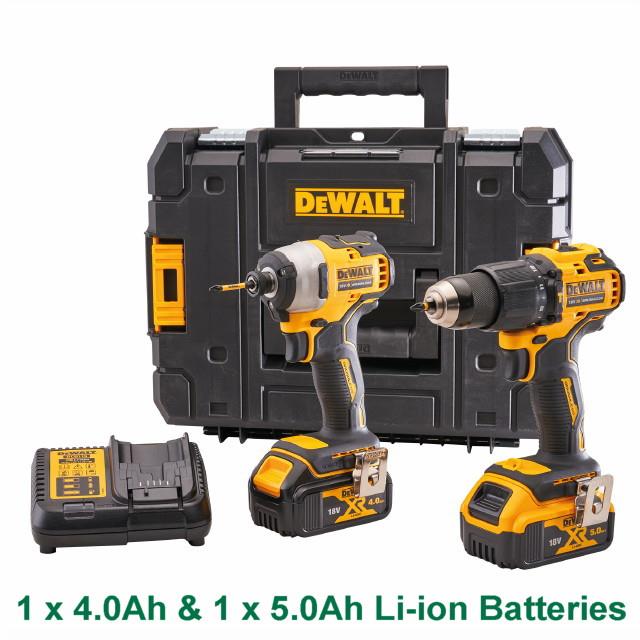 Dewalt DCK2062M2T 18 Volt Brushless Twin Kit; DCD709 XR Brushless Combi Drill; DCF809 XR Brushless Impact Driver; 1 x 4.0Ah & 1 x 5.0Ah Li-ion Batteries; DCB115 XR Charger; TSTAK II Kit Box