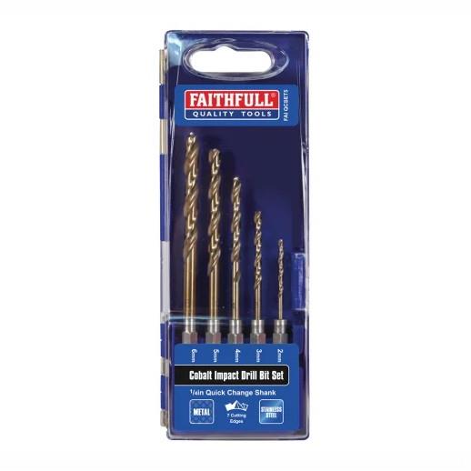 Faithfull FAIQCSET5 Quick Change Cobalt Impact Drill Bit Set; 5 Piece