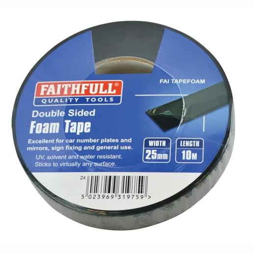 Faithfull FAITAPEFOAM Double Sided Foam Tape; 25mm x 10m; Black (BK)