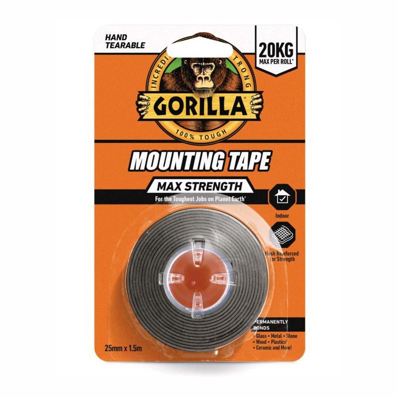 Gorilla 114791 Max Strength Indoor Mounting Tape; 25mm x 1.5m; Black (BK)