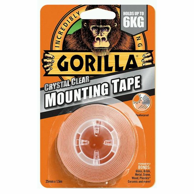 Gorilla 3044101 Mounting Tape; 24mm x 1.5m; Clear (CL)