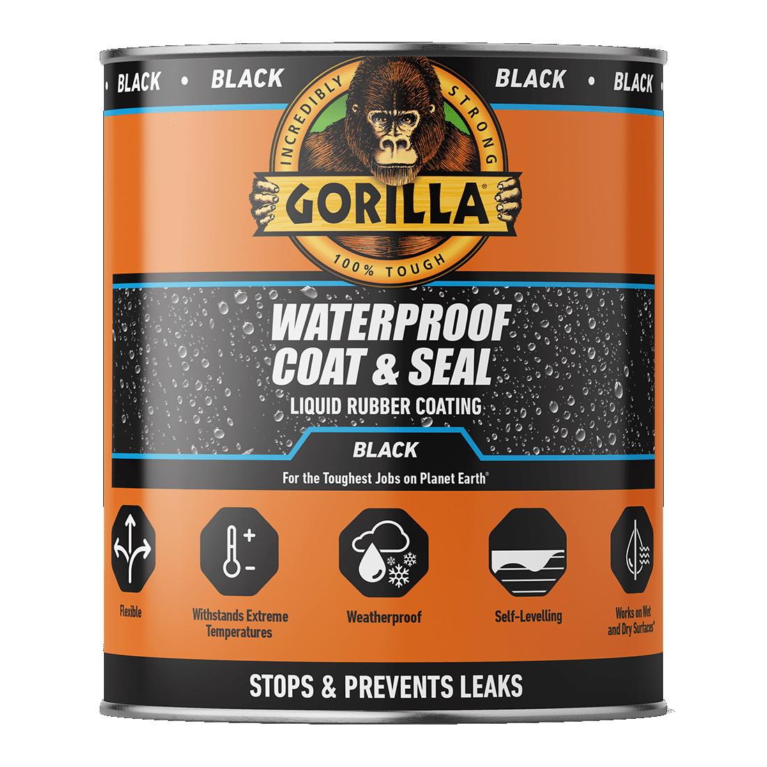 Gorilla 114563 Waterproof Coat And Seal; Liquid Rubber Coating; Black (BK); 473ml Tin