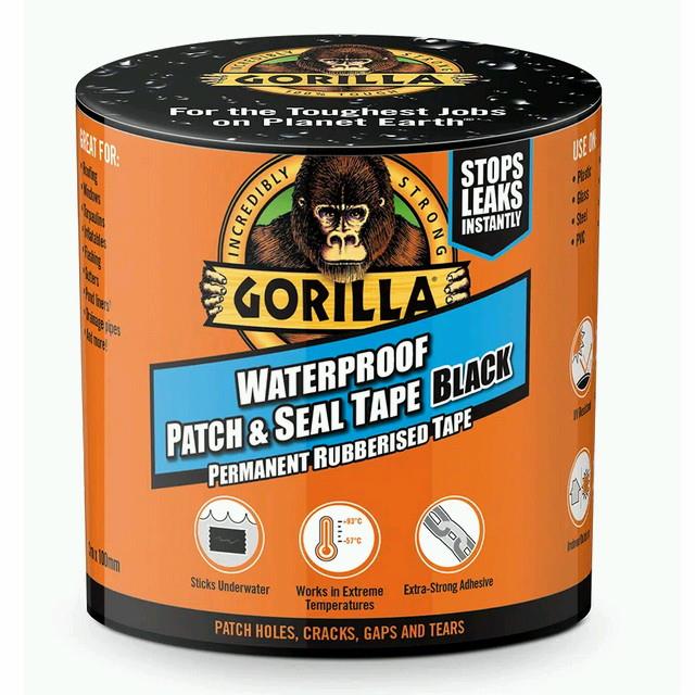 Gorilla 3044721 Waterproof Patch And Seal Tape; Black (BK); 100mm Width; 3m Roll