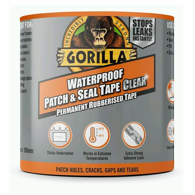 Gorilla 3044751 Waterproof Patch And Seal Tape; Clear (CL); 100mm Width; 2.4m Roll