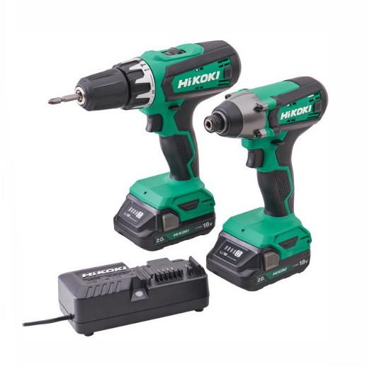 HiKoki KC18DFXJAZ 18 Volt Combi & Impact Drill Twin Kit; 2 x 2.0Ah Li-ion Batteries; Charger & Case