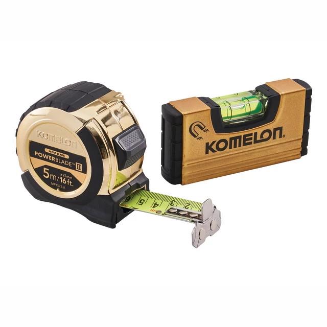 Komelon MPT57E-K PowerBlade II Tape; 5m/16ft; 27mm Blade Width; Gold Edition; With Gold Mini Level