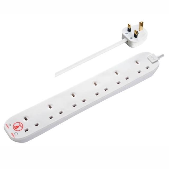 Masterplug SRG6210N Surge Protected Trailing Extension Lead; 6-Gang; 240 Volt; 13 Amp; White (WH); 2 Metre