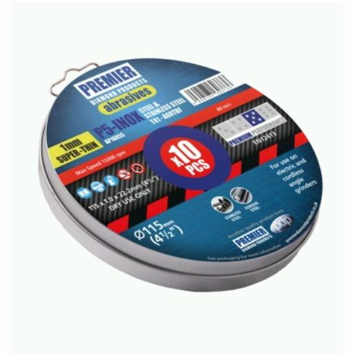 Premier P5 Inox Cutting Discs; Stainless Steel & Steel; 115mm x 1mm x 22.2mm Bore; Tin (10)