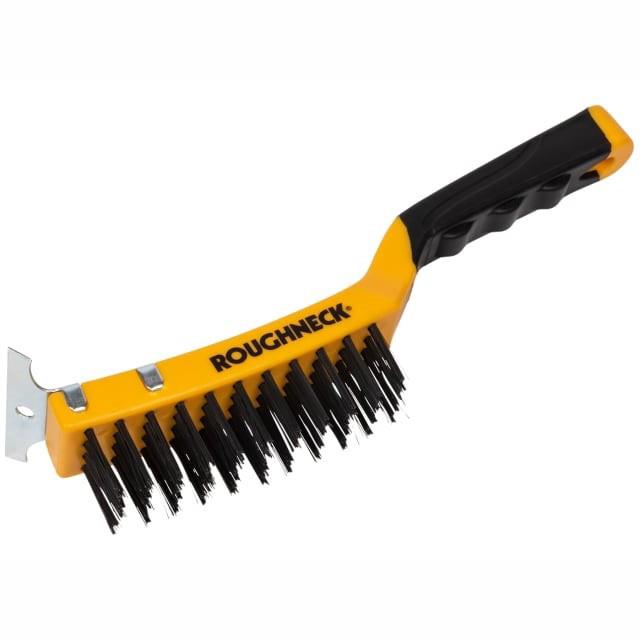 Roughneck 52-042 4 Row Carbon Steel Wire Brush With Scraper; 300mm (12")