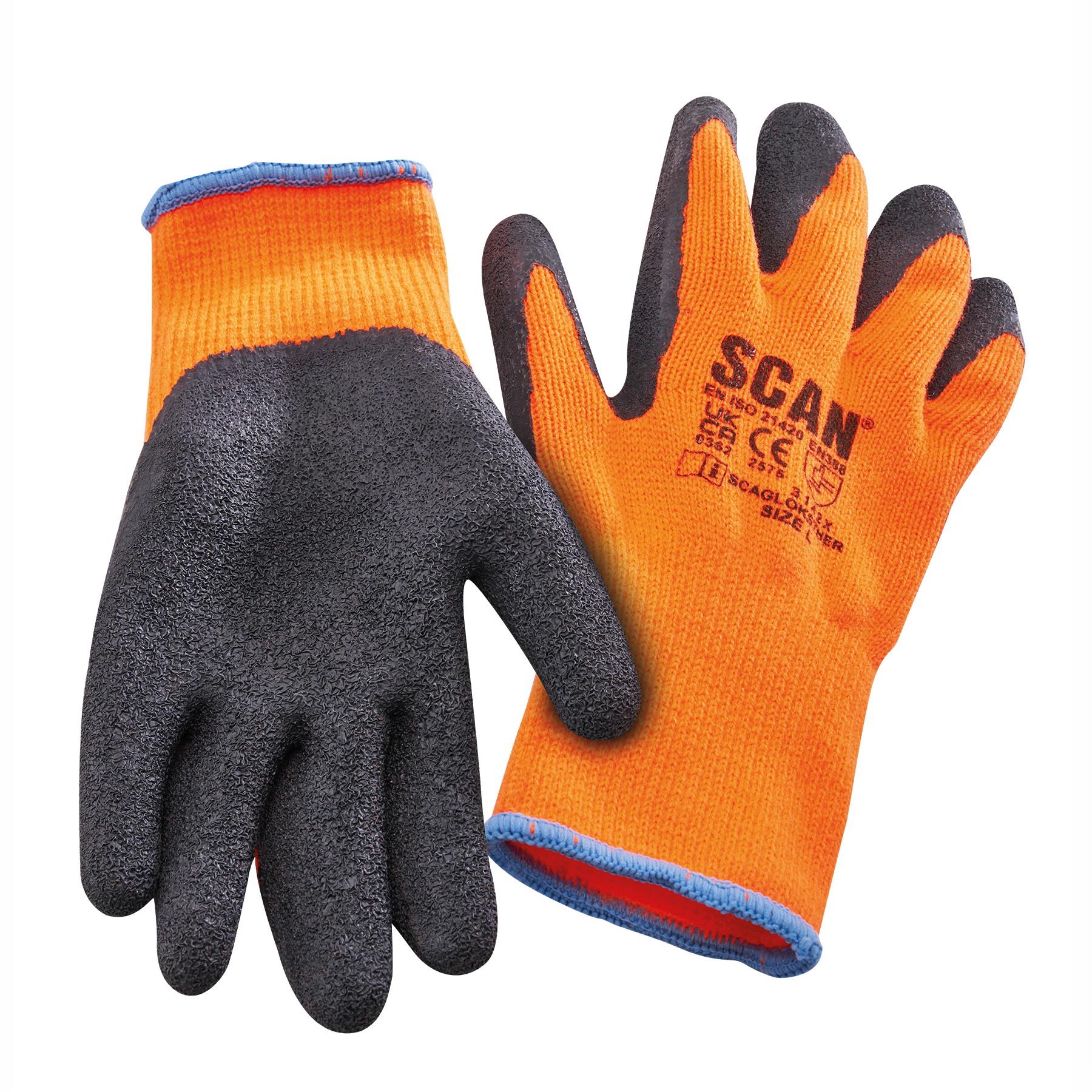 Scan SCAGLOKSTH3 Thermal Latex Coated Gloves; Orange (OR); Size 9 Large (L); Pack (3 Pair)