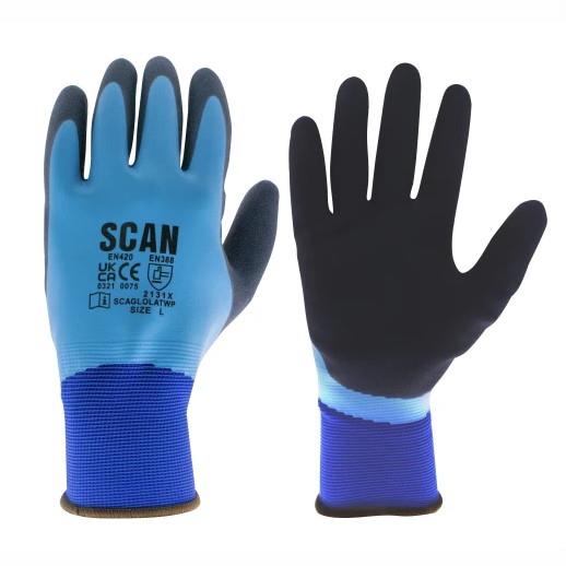 Scan SCAGLOLATWP Waterproof Latex Gloves; Large (L) (Size 9)