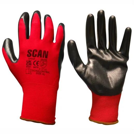 Scan SCAGLONITBL Nitrile Coated Knitted Gloves; Black (BK); Size 9 Large (L)