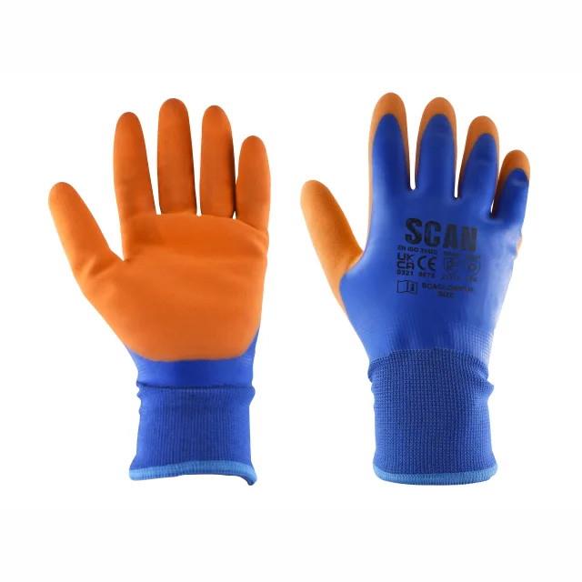 Scan SCAGLOWPTHL Thermal Waterproof Latex Coated Gloves; Orange (OR); Large (L) Size 9