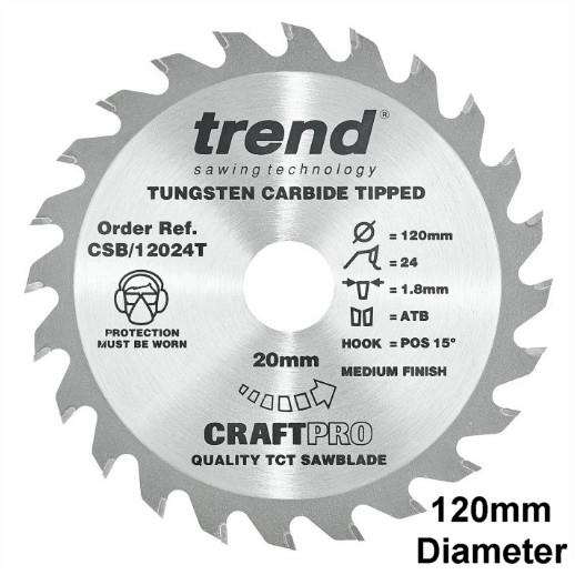 Trend CSB/12024T Craft Cordless Circular Saw Blade; 120mm x 24 Teeth x 20mm Bore; 1.8mm Kerf