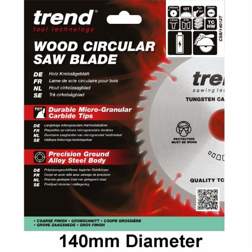 Trend CSB/14012T Craft Cordless Circular Saw Blade; Wood Range; 140mm x 12 Teeth x 20mm Bore; 1.8mm Kerf