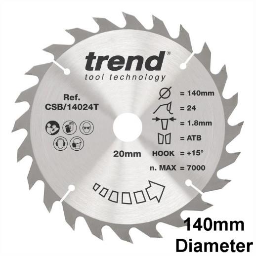 Trend CSB/14024T Craft Cordless Circular Saw Blade; Wood Range; 140mm x 24 Teeth x 20mm Bore; 1.8mm Kerf