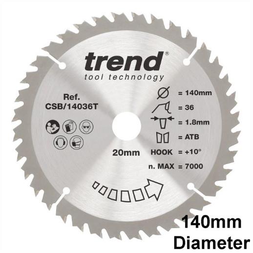 Trend CSB/14036T Craft Cordless Circular Saw Blade; Wood Range; 140mm x 36 Teeth x 20mm Bore; 1.8mm Kerf