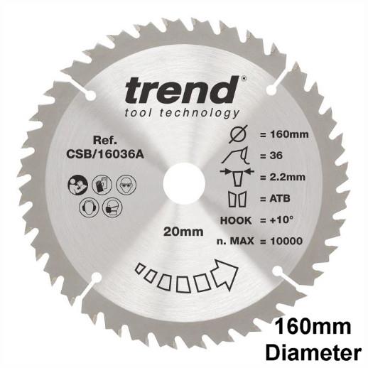 Trend CSB/16036A Craft Circular Saw Blade; Wood Range; 160mm x 36 Teeth x 20mm Bore; 2.2mm Kerf