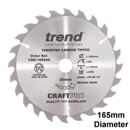 Trend CSB/16524C Craft Circular Saw Blade; 165mm x 24 Teeth x 30mm Bore; 1.8mm Kerf