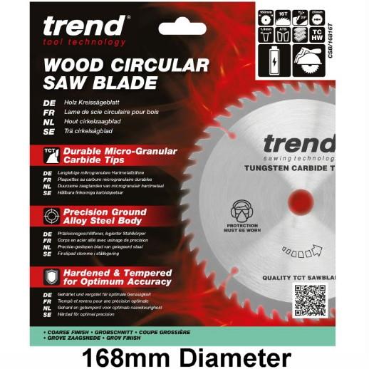 Trend CSB/16816T Craft Circular Saw Blade; Wood Range; 168mm x 16 Teeth x 20mm Bore; 1.8mm Kerf