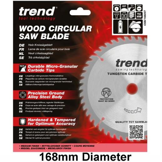 Trend CSB/16828T Craft Circular Saw Blade; Wood Range; 168mm x 28 Teeth x 20mm Bore; 1.8mm Kerf