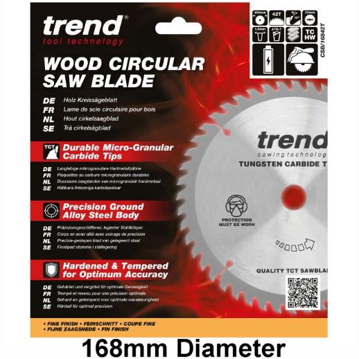 Trend CSB/16842T Craft Circular Saw Blade; Wood Range; 168mm x 42 Teeth x 20mm Bore; 1.8mm Kerf