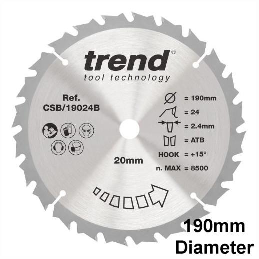 Trend CSB/19024B Craft Circular Saw Blade; Wood Range; 190mm x 24 Teeth; 20mm Bore; 2.4mm Kerf