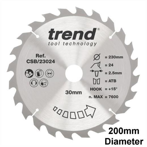 Trend CSB/20024 Craft Circular Saw Blade; 200mm x 24 Teeth x 30mm Bore; 2.6mm Kerf