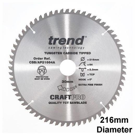 Trend CSB/AP21664A Craft Aluminium & Plastic Circular Saw Blade; 216mm x 64 Teeth x 30mm Bore; 2.3mm Kerf; (Festool Kapex KS60)