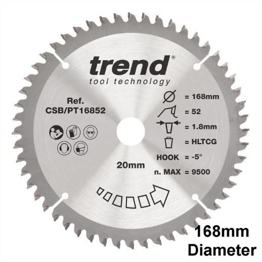 Trend CSB/PT16852 Craft Circular Saw Blade Panel Trim; 168mm x 52 Teeth x 20mm Bore; 1.8mm Kerf