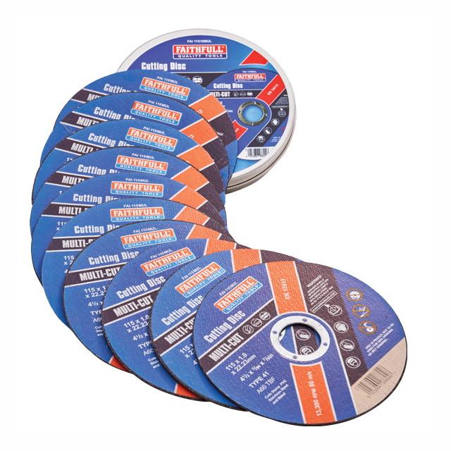 Faithfull FAI11510MUL Multi-Use Cutting Discs; 115 x 1.0mm x 22.23mm; Pack (10)