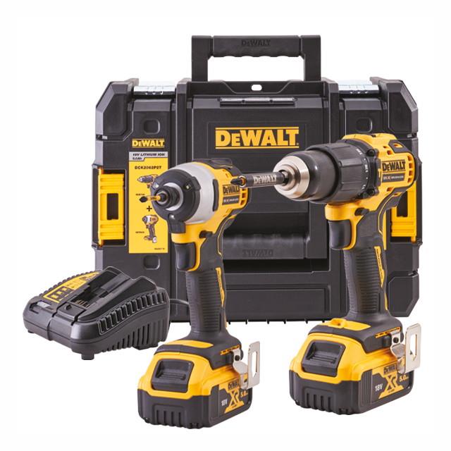 Dewalt DCK2062p2 18 Volt Brushless Twin Kit; DCD709 XR Brushless Combi Drill; DCF809 XR Brushless Impact Driver; 2 x 5.0Ah Li-ion Batteries; DCB115 XR Charger; TSTAK II Kit Box