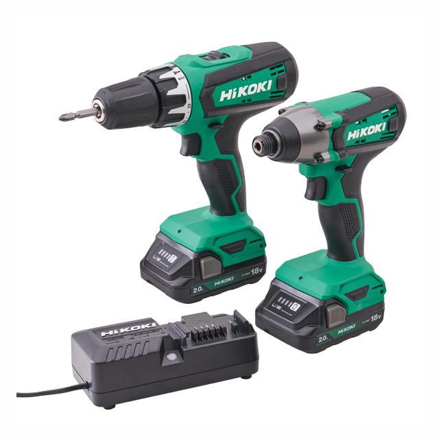 HiKoki KC18DFXJAZ 18 Volt Combi & Impact Drill Twin Pack; 2 x 2.0Ah Li-ion Batteries; Charger & Case