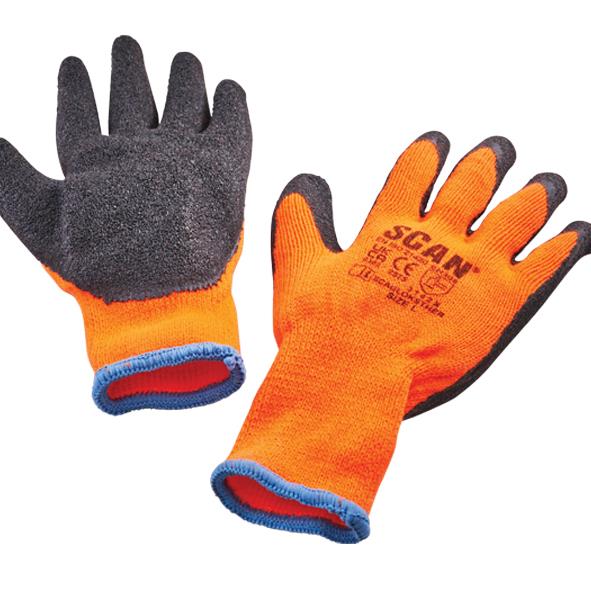 Scan SCAGLOKSTH3 Thermal Latex Coated Gloves; Orange (OR); Size 9 Large (L); Pack (3 Pair)