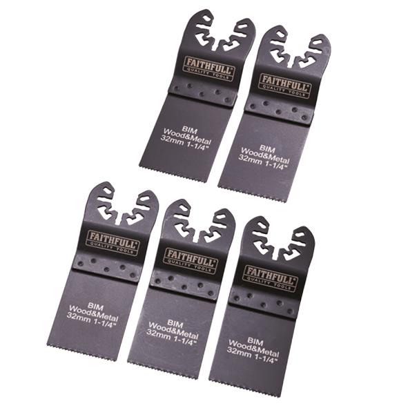 Faithfull FAIMFWM32B Multi-Tool Flush Wood/Metal Blade Ground Side Set; 32mm; Pack (5)