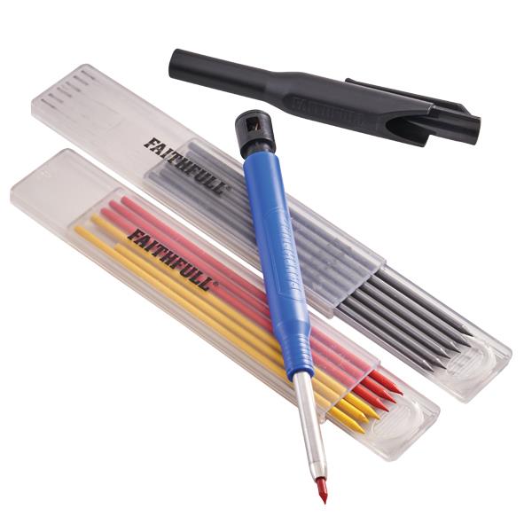 Faithfull FAICPLR Long Reach Pencil & Marking Set; 6 Black; 3 Red & 3 Yellow Spare Refills