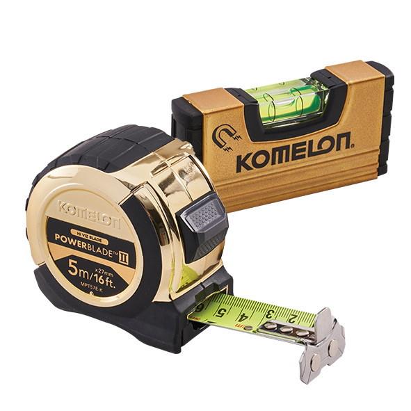 Komelon MPT57E-K PowerBlade II Tape; 5m/16ft; 27mm Blade Width; Gold Edition; With Gold Mini Level