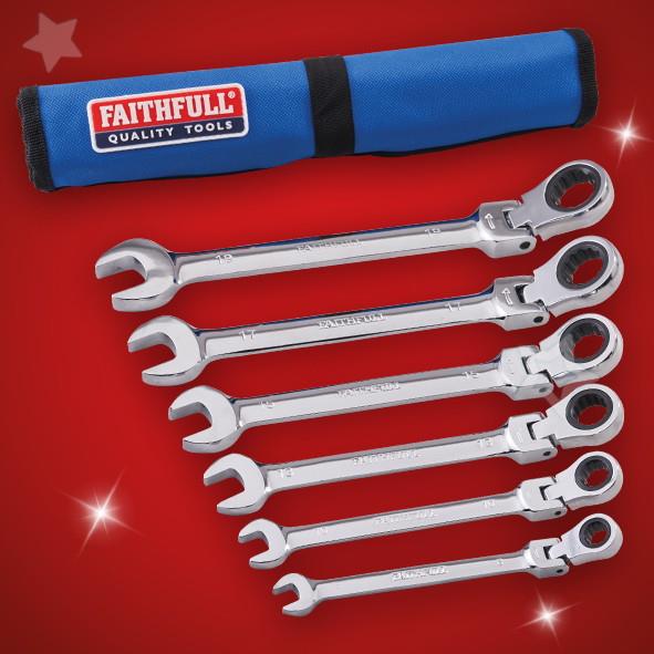 Faithfull FAISPARAT6SR 6 Piece Ratcheting Combi Spanner Set; Sizes: 8 to 19mm