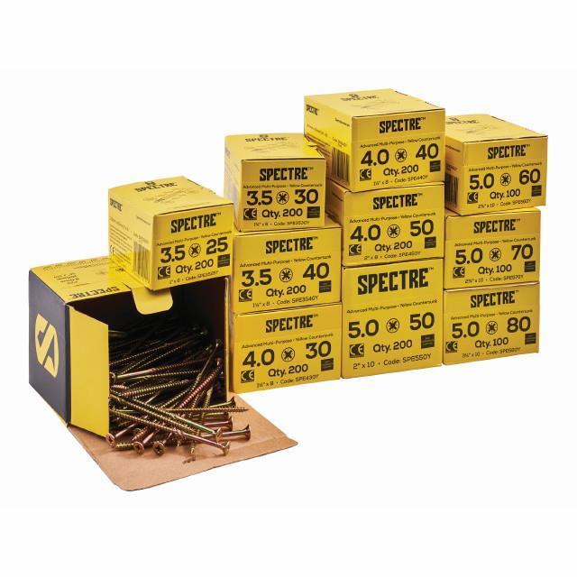 Forgefix Screw Assortment; Spectre Advanced Multi-Purpose Woodscrews; Zinc & Yellow Passivated (ZYP); 1800 Piece