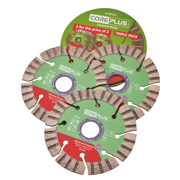 CorePlus GP115 General-Purpose Hybrid Turbo Diamond Blade; 115mm; Promo Pack (3)