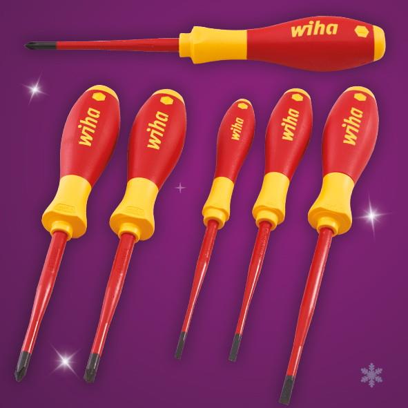 Wiha 38362 SoftFinish® Electric SL/PH/PZS VDE Screwdriver Set; 6 Piece; 3 Slotted & 2 Phillips & 1 PlusMinus